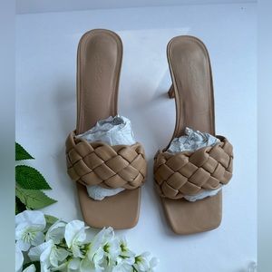 Laicigo women square braided open toe heeled sandals size 10 beige